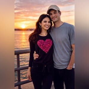 INC Long Sleeve Pink Heart Detailed Top in Small